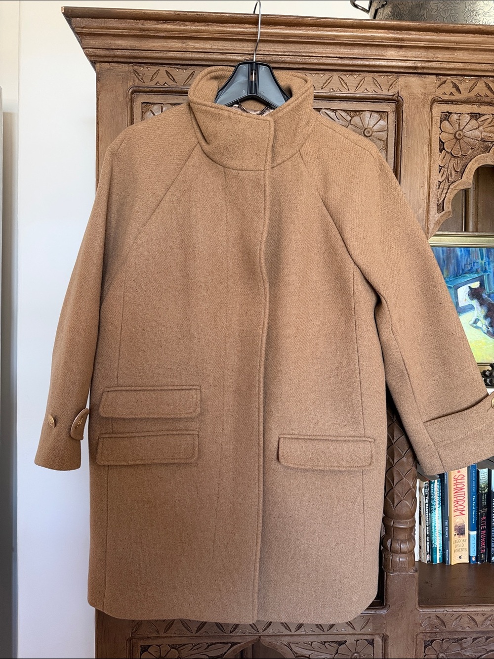 J. Crew Camel Wool Pea Coat with Stand Collar
